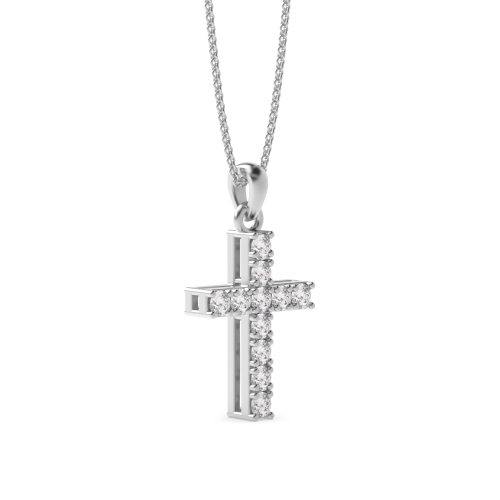 4 Prong Round Elegant Naturally Mined Diamond Cross Pendant Necklace