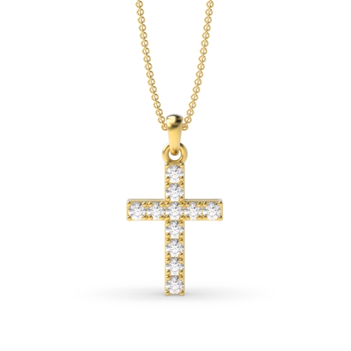 4 Prong Round Elegant Diamond Cross Necklace for Women(17.5mm X 9.0mm)