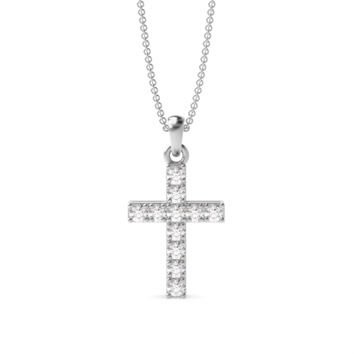 4 Prong Round Elegant Moissanite Cross Pendant Necklace