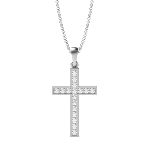 Channel Setting Round Moissanite Platinum & Gold Cross Necklace(24.3mm X 12.7mm)
