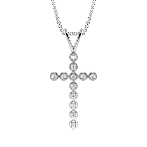 4 Prong Round  Lab Grown Diamond Cross Necklace in Gold & Platinum(24.2mm X 11.5mm)