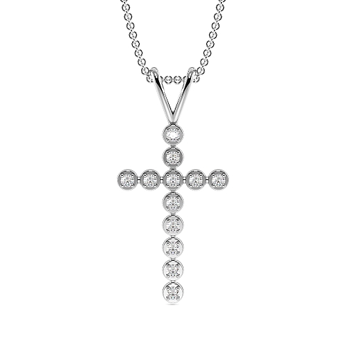 4 Prong Round Shimmer Moissanite Cross Pendant Necklace