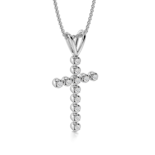 4 Prong Round Shimmer Moissanite Cross Pendant Necklace