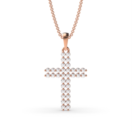 3 Prong Round Rose Gold Cross Pendant Necklace