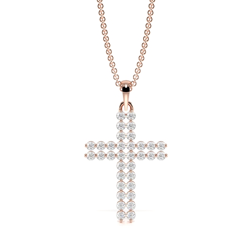 2 Prong Round Two Row Diamond Platinum & Gold Cross Necklace(15.5mm X 10.6mm)