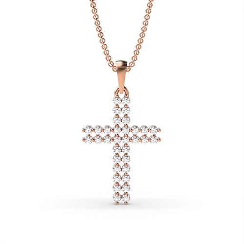 3 Prong Round Rose Gold Two row Pendant Necklaces