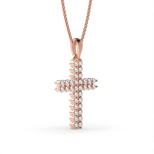 3 Prong Round Rose Gold Two row Pendant Necklaces