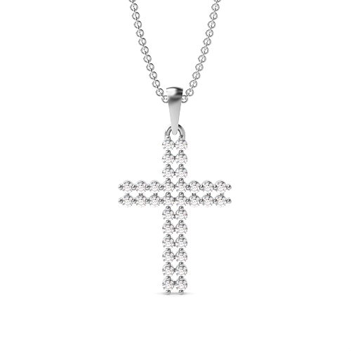 3 Prong Round Two Row Moissanite Cross Pendant Necklace