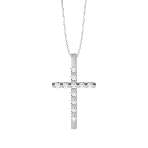Flush Setting Round Delicate Lab Grown Diamond Cross Necklace For Women(28.5mm X 19.2mm)