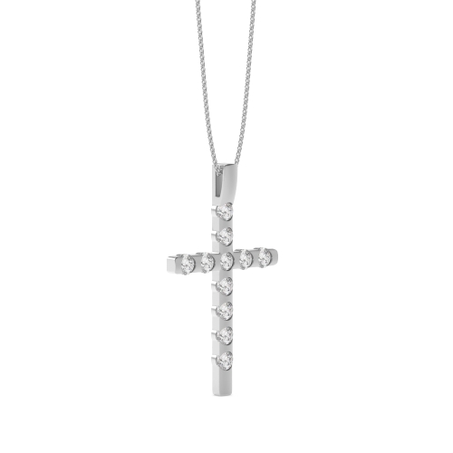 Flush Setting Round ApexCircle Moissanite Cross Pendant Necklace