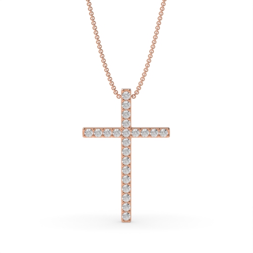 4 Prong Round Classic Popular Diamond Cross Necklace(21.8mm X 14.2mm)