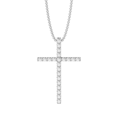 4 Prong Round Classic Popular Diamond Cross Necklace(21.8mm X 14.2mm)