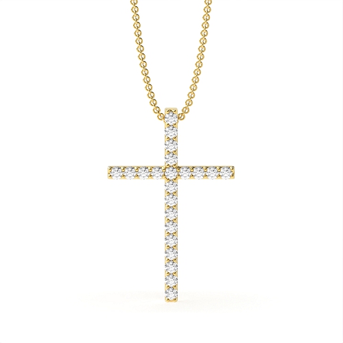 4 Prong Round Yellow Gold LegacyCross Cross Pendant Necklace