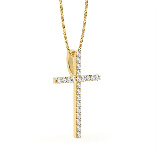 4 Prong Round Yellow Gold LegacyCross Cross Pendant Necklace