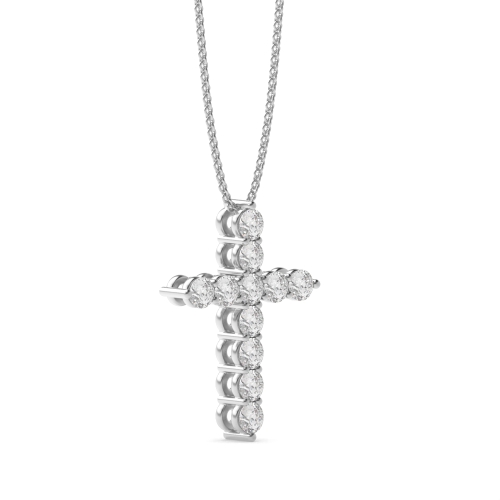 4 Prong Round Platinum Cross Pendant Necklace