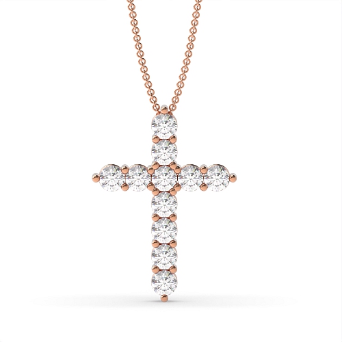 4 Prong Round Rose Gold classic Cross Pendant Necklace