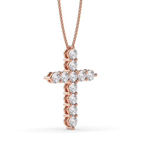 4 Prong Round Rose Gold classic Cross Pendant Necklace