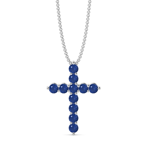 4 Prong Round Classic Blue Sapphire Pendant Necklaces