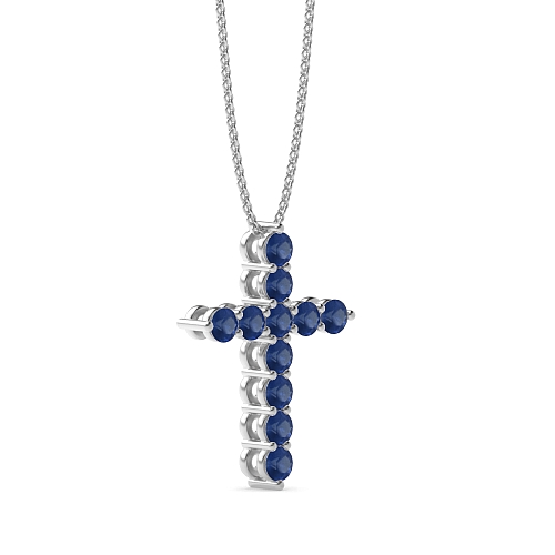4 Prong Round Classic Blue Sapphire Pendant Necklaces