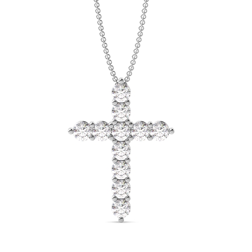 4 Prong Round classic Moissanite Cross Pendant Necklace