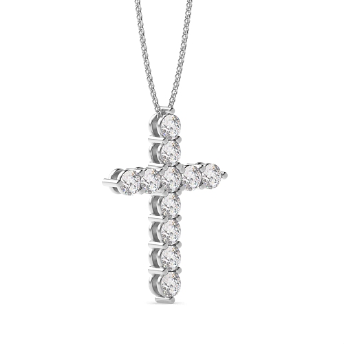 4 Prong Round classic Moissanite Cross Pendant Necklace