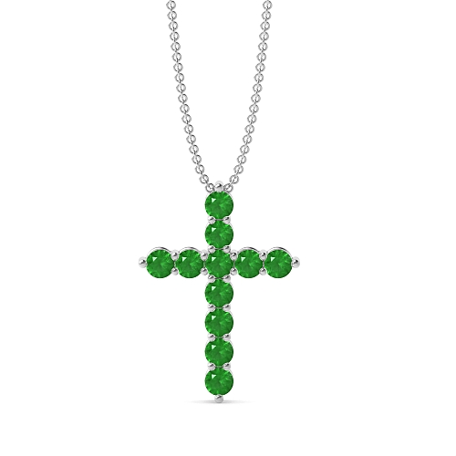 4 Prong Round Classic Emerald Pendant Necklaces
