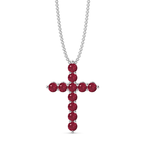 4 Prong Round Classic Ruby Cross Pendant Necklaces