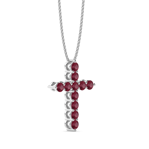 4 Prong Round Classic Ruby Cross Pendant Necklaces