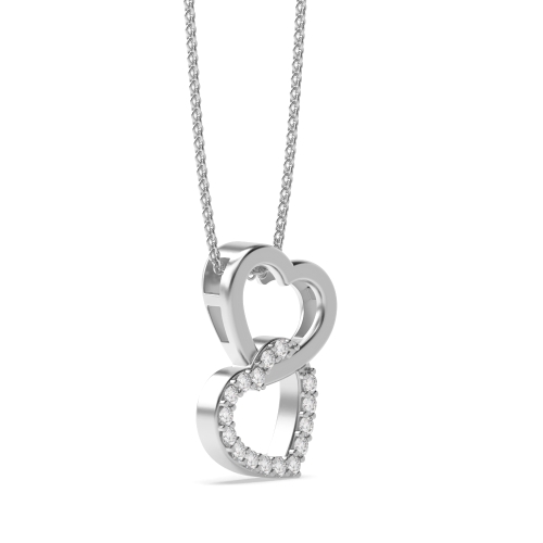 4 Prong Round Double Naturally Mined Diamond Heart Pendant Necklace
