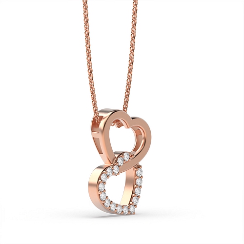 4 Prong Round Rose Gold Double Heart Pendant Necklace