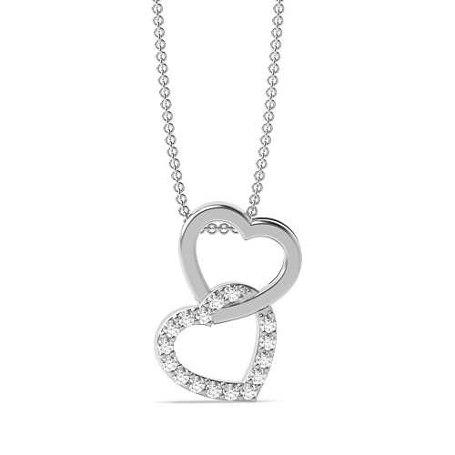 4 Prong Round Double Moissanite Heart Pendant Necklace