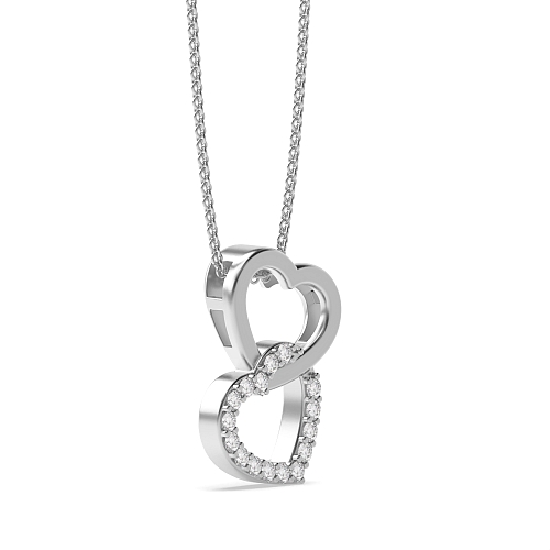 4 Prong Round White Gold Double Heart Pendant Necklace