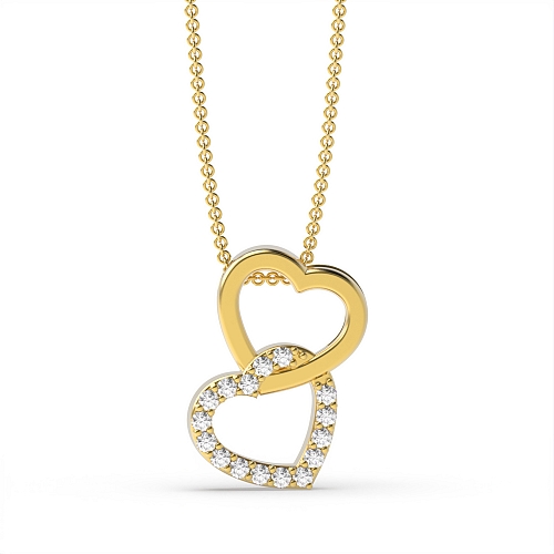 4 Prong Round Yellow Gold Double designer Pendant Necklaces