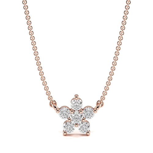 4 Prong Round Flower Style Diamond Cluster Necklace(6.2mm X 6.4mm)