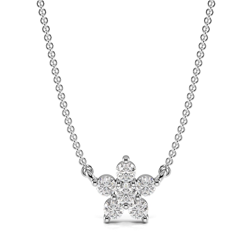 4 Prong Round Flower Style Diamond Cluster Necklace(6.2mm X 6.4mm)