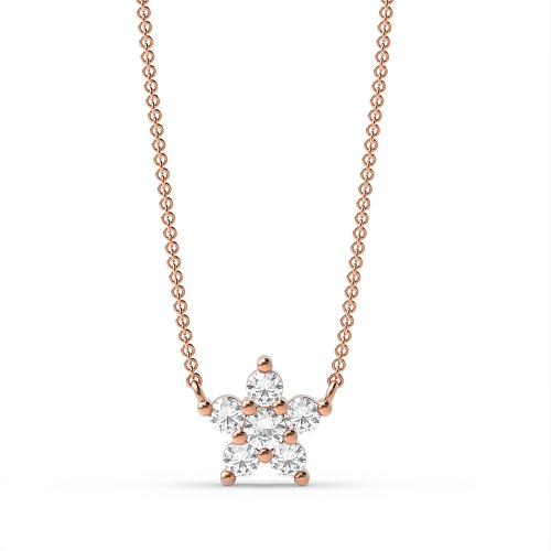 4 Prong Round Rose Gold Flower five stone Cluster Pendant Necklaces