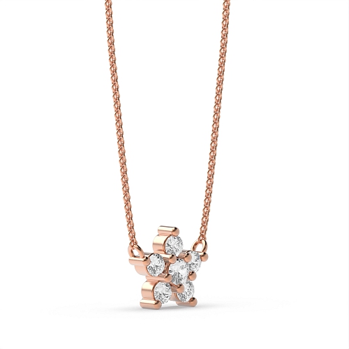 4 Prong Round Rose Gold Flower five stone Cluster Pendant Necklaces