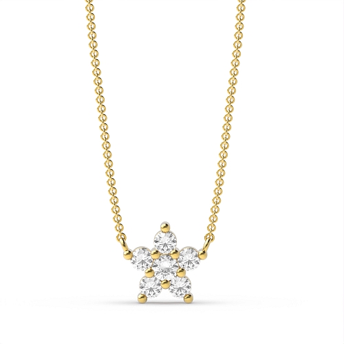 4 Prong Round Yellow Gold Flower five stone Cluster Pendant Necklaces