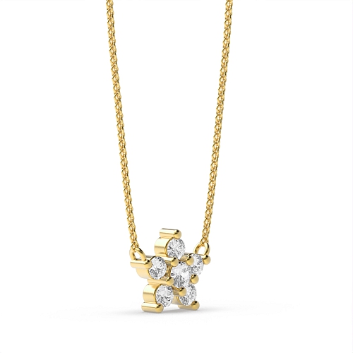 4 Prong Round Yellow Gold Flower five stone Cluster Pendant Necklaces