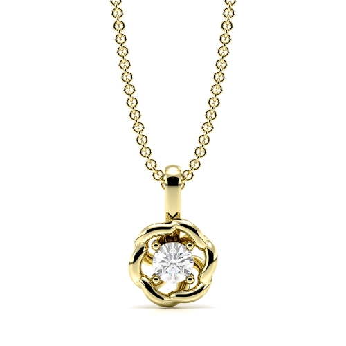4 Prong Round Swirl Style Diamond Solitaire Pendant Necklace