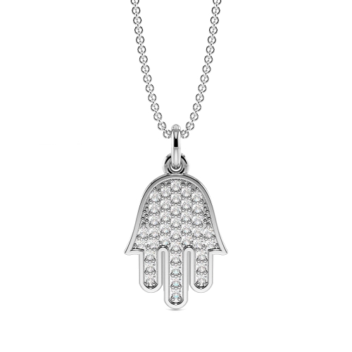 Pave Setting Round Hamsa Style Lab Grown Diamond Cluster Necklace(13.0mm X 8.5mm)