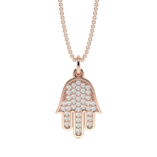 Pave Setting Round Rose Gold Hamsa Cluster Pendant Necklaces