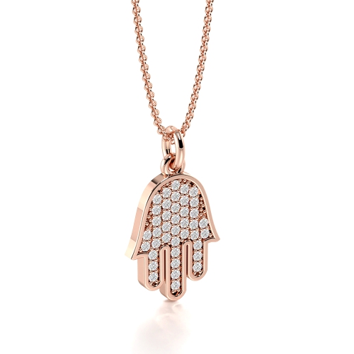Pave Setting Round Rose Gold Hamsa Cluster Pendant Necklaces