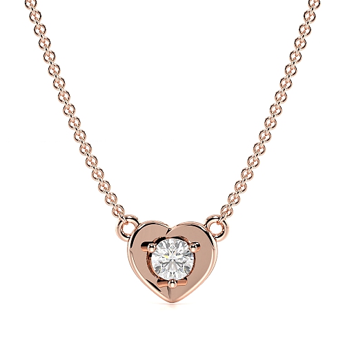 4 Prong Round Rose Gold Luminary Spark Heart Pendant Necklace