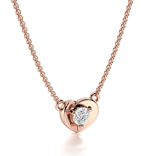 4 Prong Round Rose Gold Luminary Spark Heart Pendant Necklace