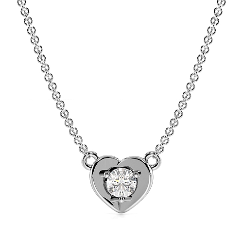 4 Prong Round White Gold Luminary Spark Heart Pendant Necklace