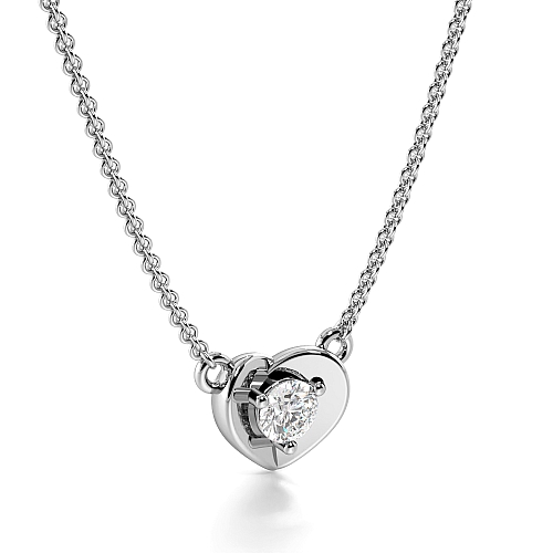 4 Prong Round White Gold Luminary Spark Heart Pendant Necklace