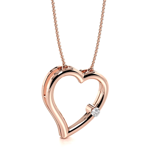 Flush Setting Round Rose Gold CoreHeart Heart Pendant Necklace