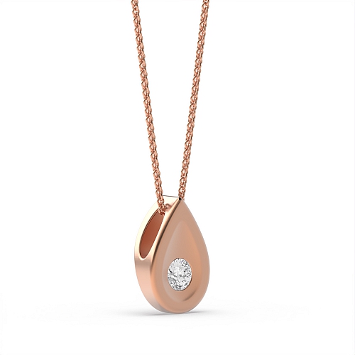 Bezel Setting Round Rose Gold tear drop Solitaire Pendant Necklace