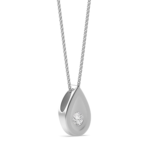 Bezel Setting Round Silver tear drop Solitaire Pendant Necklace